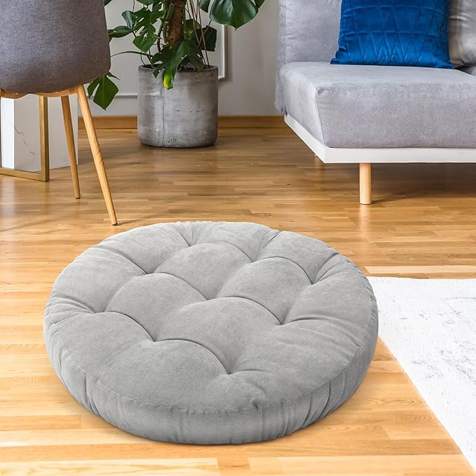 Large Floor Cushion Seating Round Floor Pillow Cushion for Adults Oversized Playroom Pillows Reading Nook Big Pillow for Sitting Meditation Yoga Living Room Sofa Balcony(Gray,Classic)