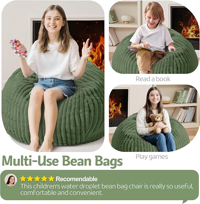 Homguava 2FT Bean Bag Chair, 2' Small Bean Bags with Memory Foam Filled, Beanbag Chairs with Machine Washable Cover Dutch Corded Plush Cover for Classroom,Living Room,Bedroom-Green