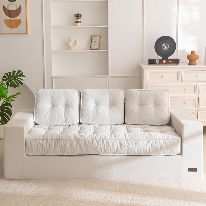 MAXYOYO Boneless Sofa Couch, Loveseat Sofa for Small Space, Tufted 3-Seater Floor Couch Bean Bag Chair for Living Room Bedroom Apartment, Sofa in a Box, No Assembly Needed, Grey