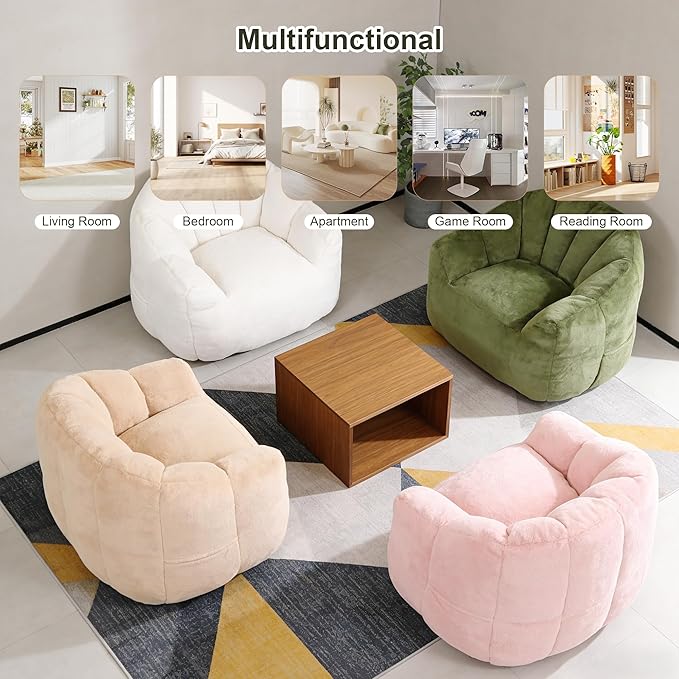 Bean Bag Chair, Bean Bag Couch for Adults and Kids, Comfy Shell-Shaped Chair with Filler Armrests Stuffed High-Density Foam Stuffed Sofa Lounge Floor Sofa for Bedroom,Gaming, Reading,Orange