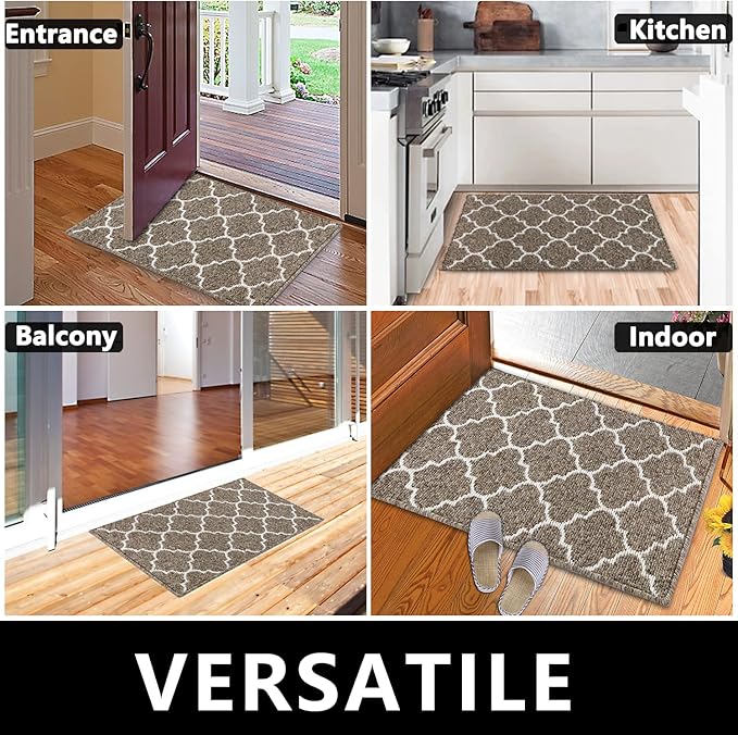 REFETONE Indoor Door mat, Front Door Mats 32"x40" Absorbent Rubber Backing Non Slip Back Doormats, Machine Washable Low Profile Entrance Rug, Resist Dirt Inside Floor Mat Door Rugs for Entryway, Camel