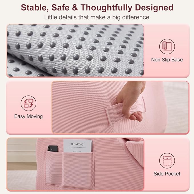 Yoga Chaise Lounge Chair, S-Shaped Floor Sofa with Moveable Headrest, Lumbar Pillow, Support Cushion, Footrest, Non-Slip Base, No-Assembly Lounger for Stretching, Meditation & Relaxation (Pink)