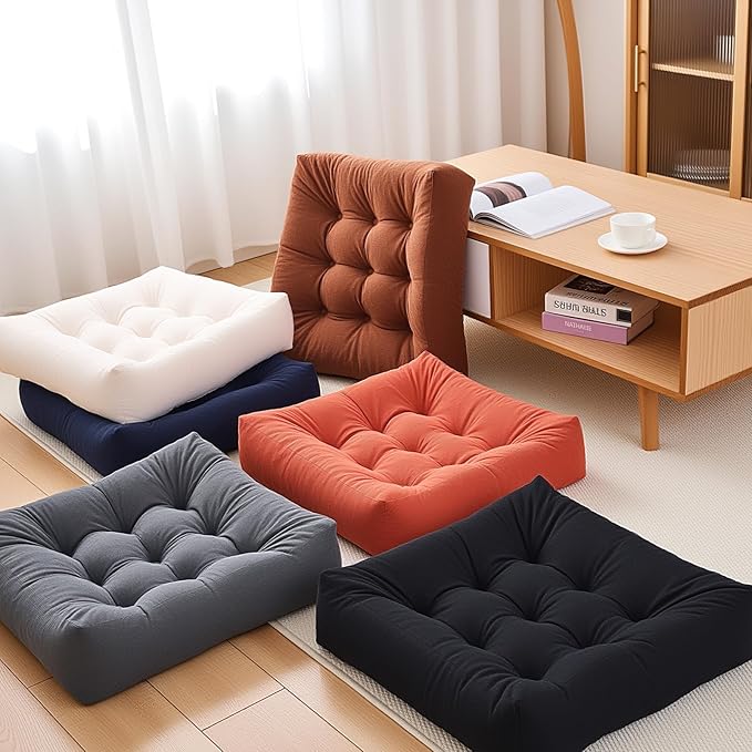 Tikuns Floor Pillows for Adults, 22x22x6 Inch Meditation Cushions, Large Square Sitting Cushion Living Room Memory Foam Pillow for Sitting (4, Orange, 22x22x6 Inch)
