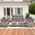 Pugire Luxury High Back Patio Furniture Set with 6-Inch Thick Cushions, 7-Pieces Outdoor Furniture with Swivel Chairs, Wicker Conversation Set for Porch, Balcony, Deck and Yard, Grey