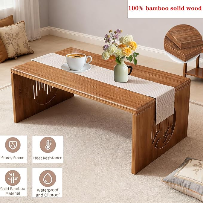 Folding Coffee Table Japanese Floor Table Solid Wood 2026 Newly Upgraded, Portable No Assembly Japanese Meditation Table, Bamboo Japanese Small Coffee Table for Sitting on The Floor, Easy Storage
