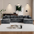 Modular Sectional Sofa, 130" U Shaped Cloud Couch Plush Corduroy Comfy Deep Seat Boneless Sofas with 8 Pillows Double Chaise Lounge Sectional Couches with Memory Foam for Living Room - Dark Grey