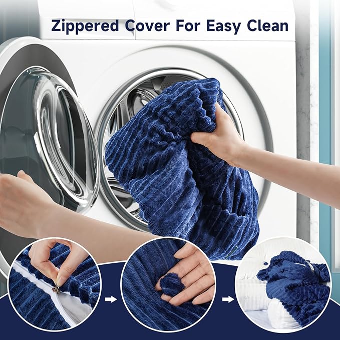 Z-hom King Size Wedge Headboard Pillow with 2 Roll Cushions, Large Reading Pillow for Bed Sitting Up, Triangular Backrest Cushion for Headboard, Supportive Pillow for Back Pain Relief, Blue