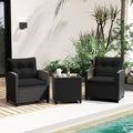 RELAX4LIFE 3-Piece Patio Furniture Set - Wicker Rattan Bistro Sofa Set with Glass Top Coffee Table, Washable Cushions for Porch, Balcony, Backyard, Poolside, Outdoor Conversation Set (Black)