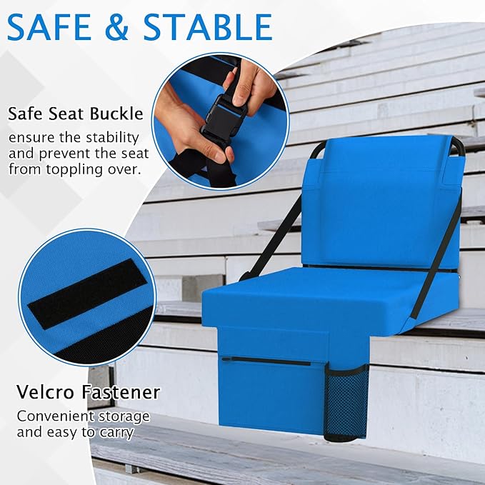 2pcs Stadium Seat for Bleachers with Back Support，Portable Bleacher Chairs with Back and Cushion，Includes Shoulder Strap and Cup Holder