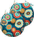 Magpie Fabrics Outdoor Round Bistro Seat Cushions with Ties, 15"x15"x4" Set of 2, Tufted Waterproof Barstool Chair Pads for Patio Home Garden Office, Floral Green