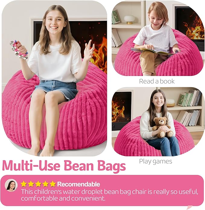 Homguava 2FT Bean Bag Chair, 2' Small Bean Bags with Memory Foam Filled, Beanbag Chairs with Machine Washable Cover Dutch Corded Plush Cover for Classroom,Living Room,Bedroom-Pink