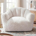 Homkdom Bean Bag Chair, Giant Bean Bag Chair for Adults, Shell-Shaped Bean Bag Couch with Armrests & Side Pockets, Comfy Beanbag Lazy Couch Reading Chair for Bedroom, Living Room, Beige