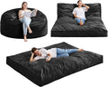 Hobestluk Giant Bean Bag Chair Bed for Adults, Large Bean Bags with High-Density Foam Filling, Convertible Big Sofa Bed Couch for Living Room, Bedroom, Playroom (Black, Queen)