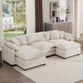 Aoowow Corduroy 3 Seater Couch with Ottomans,Modern Large Cloud Couches for Living Room,U Shaped Modular Sectional Cloud Sofas Deep Seat,U Shape Oversized Tufted Sofa Set(Beige, 3 Seater + 2 Ottoman)