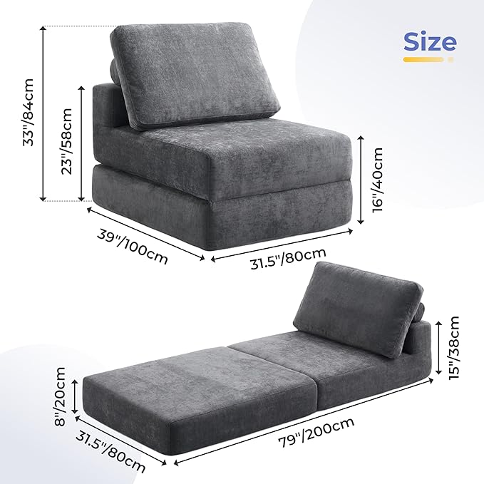 8 Inch Thick Freestanding Folding Sofa Bed for Adults,Convertible Fold Out Sleeper Chair with Back Pillow, Lazy Couch for Living Room/Bedroom/Guest Use/Home Office/Apartment