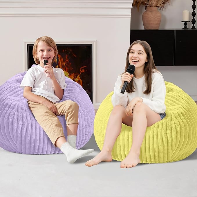Homguava 2FT Bean Bag Chair, 2' Small Bean Bags with Memory Foam Filled, Beanbag Chairs with Machine Washable Cover Dutch Corded Plush Cover for Classroom,Living Room,Bedroom-Yellow