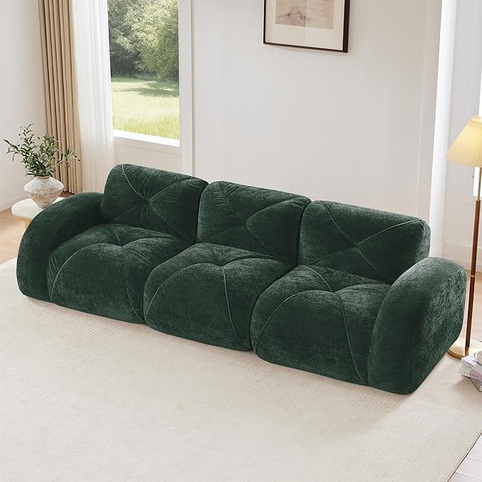 Modular Sectional Sofa with Free Combination,Boneless Floor Couch for Living Room & Lounge,Velvet 3-Seater Sectional Couch with Comfortable Deep Seat,No Assembly Needed