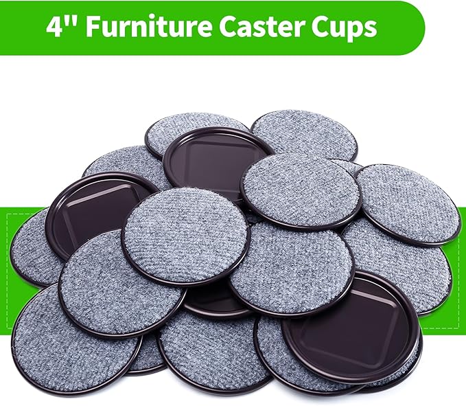 4" Round Carpet Bottom Furniture Caster Cups, Reusable Furniture Sliders for Hardwood Floors, Felt Furniture Pads Coasters to Protect Tile or Laminate Floors from Scratches, Brown/Gray (12 Pack)