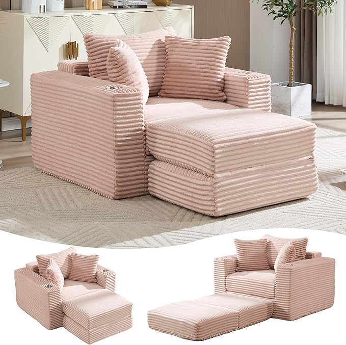 Boneless Chaise Lounge Chair Indoor, All-Foam Convertible Lounge Chair with No Frame, Wide Reclining Floor Lounger for Reading, Napping & Relaxation, No Assembly Needed (Pink)