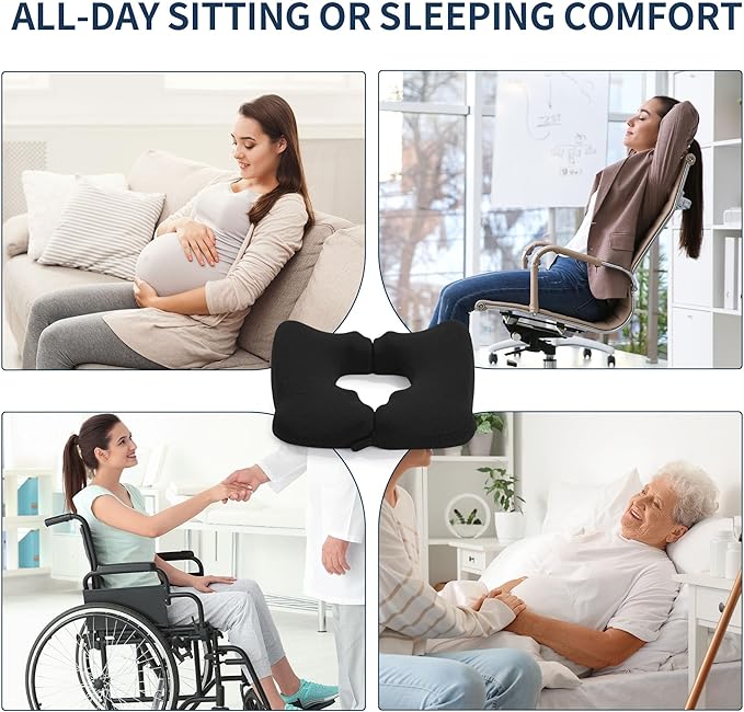 BALAPET Memory Foam Bed Sore Cushions for Butt, Ergonomic Bedsore Pressure Relief Pillow for Sleeping and Sitting, Removable T Shaped Opening Tailbone Cushion for Bed Sores on Buttocks(Black)