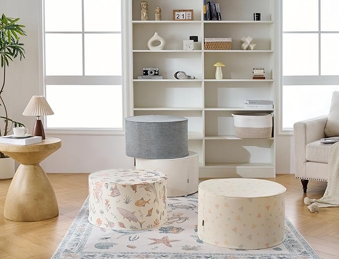 Weaverlane Large 22" Sturdy Ottoman Pouf for Living Room, Bedroom, Playroom, High Density Foam Filling Footrest, Side Table, Extra Seating Home College Dorm Décor Extra Firm (Gray)