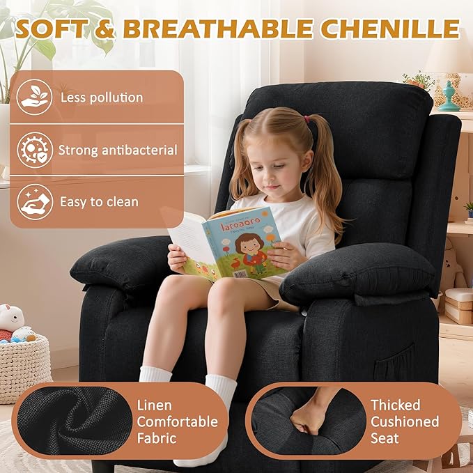 Recliner Chair, Living Room Chairs for Adults, Padded Deep Seat Reading Chair with Side Pockets, Small Recliners for Small Spaces, Lounge Chair for Living Room, Bedroom, and RV (Linen)
