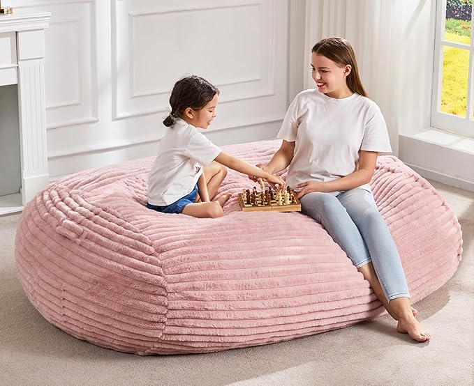 Hobestluk 5FT Bean Bag Chairs Adult Bean Bag with Portable Handle Comfy Large Bean Bag Lounge Chair with Removable Cover for Living Room Bedroom (Stripe Pink, 5FT)