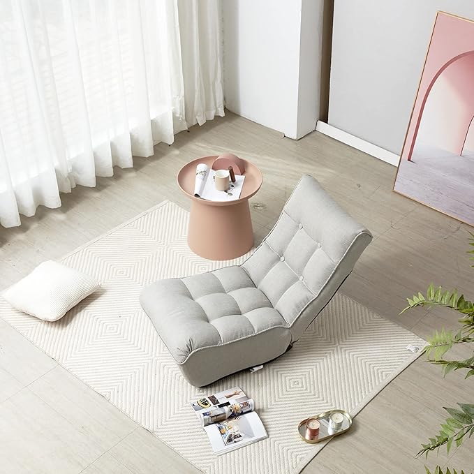 Lazy Floor Chair, Adjustable Reclining Floor Lounger with Back Support, Comfy Tatami Sofa Seat for Adults Bedroom & Gaming