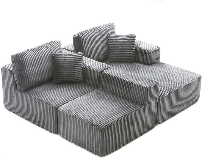 HYJT-H&K Modular Sectional Sofa Cloud Sectional Couch, 107" Comfy Fluffy L Shaped Dark Grey Couches for Living Room, Deep Seat Memory Foam Plush Corduroy Boneless Couch Sectionals Right Facing Chaise