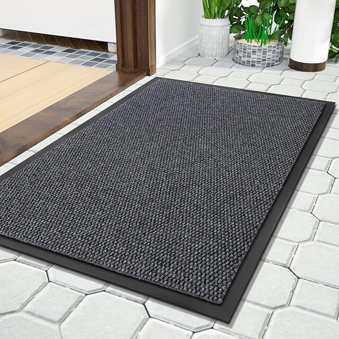 Yimobra Doormat Outdoor Indoor Entrance 29.5 x 17, All-Season All-Weather Front Door Mat, 100% Waterproof Welcome Matt for Floor Garage Outside Entry, Stain and Fade Resistant,Gray White