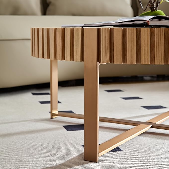 31.49'' Original Wood Color Round Coffee Table for Apartment, Modern Living Room Coffee Table with Sturdy Pedestal Base (Oak, 31.5)