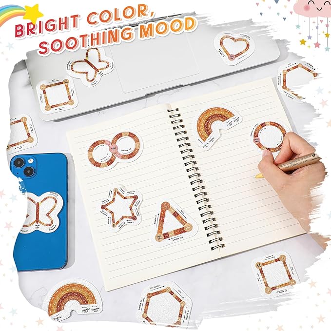 Gersoniel 36 Pcs Anxiety Sensory Stickers Strips Adhesive Textured Mental Health Calm Stickers Mindfulness Fidget Decals Stress Anxiety Relief Items for Therapy Office Desk(Boho Breathe Style)