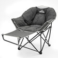 OUTDOOR LIVING SUNTIME Oversized Padded Comfy Camping Chair with Removable Footrest，Weight Capacity 400 LBS, Heavy Duty Moon Round Leisure Folding Chair for Camping, Hiking, Carry Bag, Gray