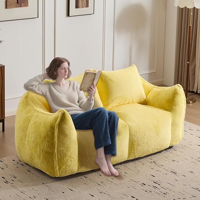 KEIKI Giant Bean Bag Couch for Adults, Oversized Loveseat, 2 Seater Fireside Chair, Comfy Lazy Floor Sofa, Cozy Reading Chair with Pillows for Living Room, Bedroom, No Assembly Required