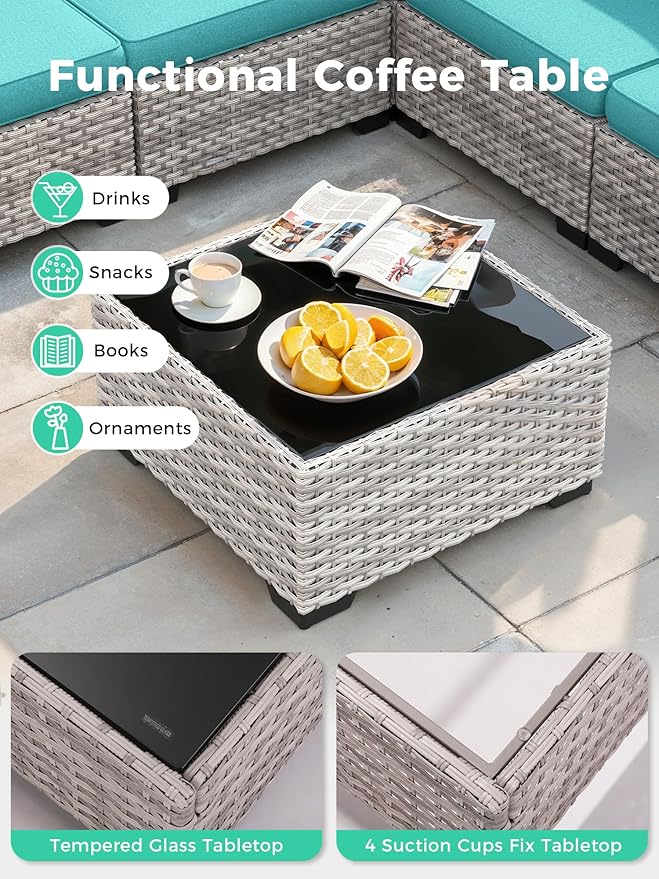 12 Piece Outdoor Wicker Rattan Sectional Sofa Set, 10-Seats Patio Furniture Conversation Set with 4" Thickened Cushions & Coffee Table, All-Weather PE Rattan for Garden, Backyard, Porch, Navy