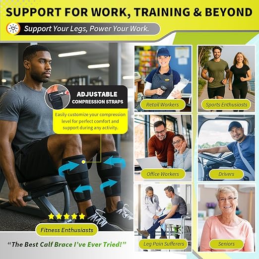 BLITZU Calf Brace for Torn Calf Muscle, Adjustable Neoprene Compression Sleeve for Women, Men, Runners. Support Wrap for Shin Splints, Strain, Tear, Lower Leg Tibia Injury, and Pain Relief. XXL
