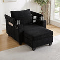 Merax Modern 37.4" Convertible Chaise Lounge with USB Ports, Phone & Cup Holders, Corduroy Upholstered Sleeper Sofa Bed, Recliner Chair w/Pillows for Living Room Bedroom,Black
