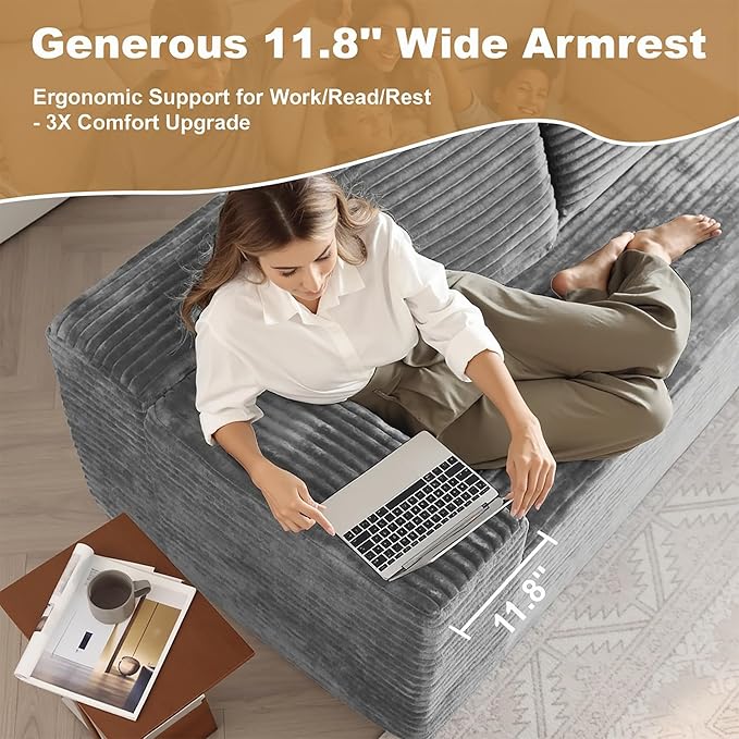 AUGOP 136" Sectional Couches for Living Room Modern Modular Sofa with L-Shape Couchs Upholstered Boneless Couch Deep Seat Sectional Couch with Chaise (Grey, Right Facing Chaise+3Seaters+Ottoman)