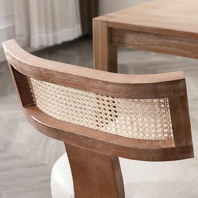 RIVOVA Modern Dining Chairs, Set of 4 - Rattan Back, Pu Leather Upholstered, Kitchen Chairs with Solid Wood Frame, Grey