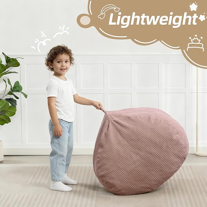 Bean Bag Chair with Corduroy Cover and Memory Foam Filled for Teens and Kids, Small Comfy Fluffy Floor Chair for Living Room Bedroom (Pink, 2.5FT)
