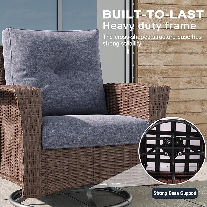 LayinSun 6 Piece Wicker Patio Furniture Set, Classis Outdoor Conversation 360 Degree Swivel Chairs Set with Coffee Table