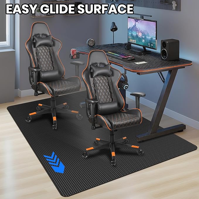 Gaming Chair Mat for Hardwood Floor, 36 x 48 Inch Computer Desk Chair Mat, Black Plastic Floor Protectors for Chairs, Heavy Duty Wood Tile Floor Mats for Home & Office