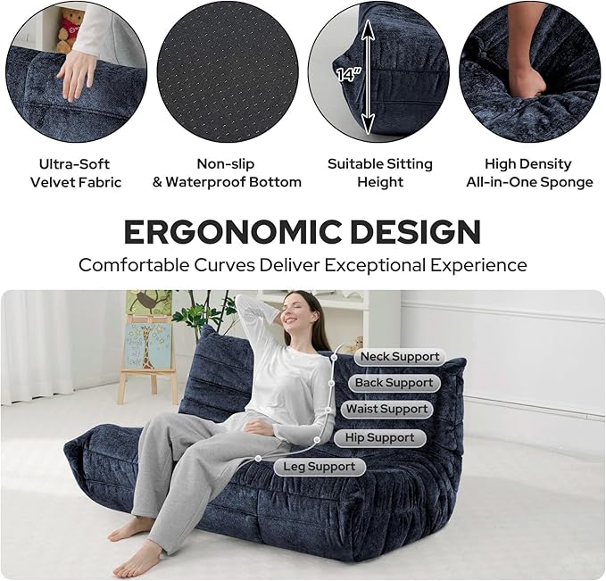 HABUTWAY Bean Bag Chair, Giant Bean Bag Chairs for Adults, 3 Seater Fireside Chair, Lazy Large Floor Bean Bag Sofa for Living Room, Bedroom, Dorm, Office (Navy Blue)