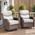Belord Luxury 6" Thick Cushioned Outdoor Swivel Rocker Patio Chairs of 2, High Back Wicker Patio Furniture Set with Ergonomic Zone Back, Conversation Glider Set for Deck Porch - Brown+Beige