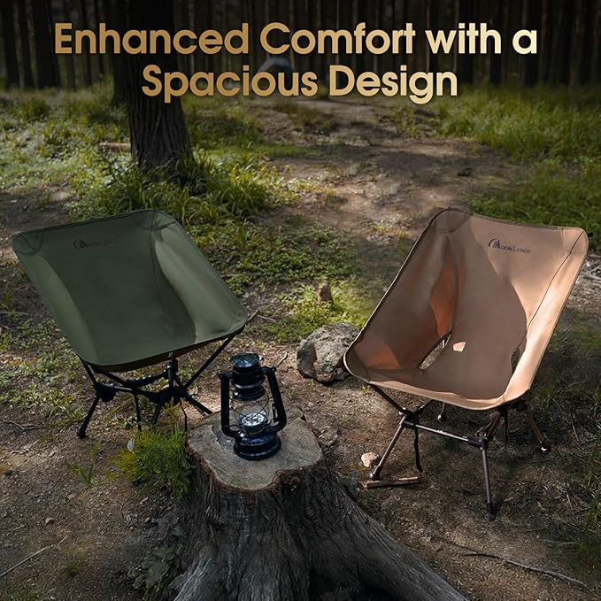 MOON LENCE Camping Chair Plus, Upgraded Comfort & Size, Still Compact and Lightweight, Folding Portable Chair for Backpacking & Hiking, 400Lbs Capacity, Gen 3 Plus (Khaki with Groundgrip Feet (Plus))
