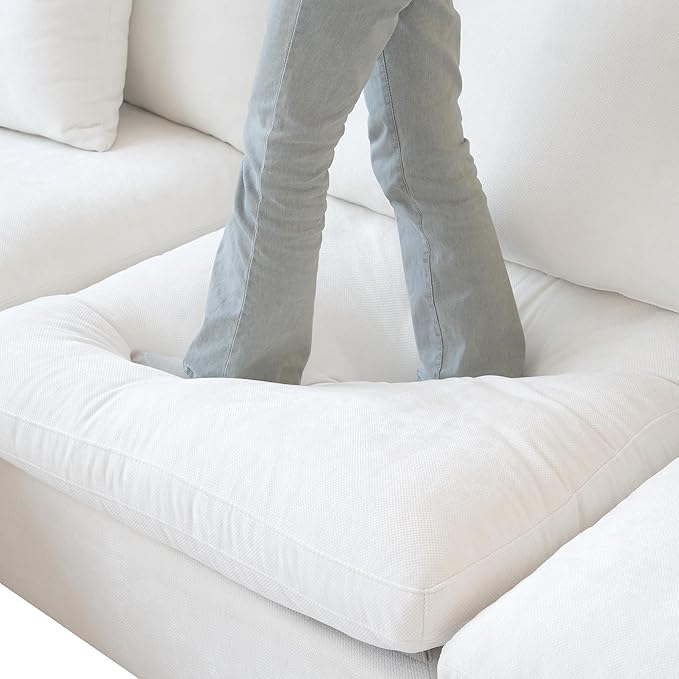 WJShome 160" Cloud Couch Sectional for Living Room, Down Filled Modular Sectional Sofa,4 Seater Convertible Couch, Sofa Covers Washable&Replaceable,White