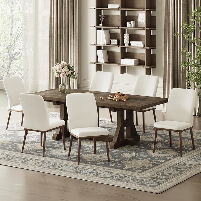 MALOL Upholstered Dining Chairs Set of 2, Modern Kitchen Chairs with High Back, Padded Fabric Dining Room Chair with Solid Wood Legs for Restaurant/Cafe/Home, Beige