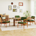 LSSPAID Mid Century Dining Chairs Set of 4, Pu Leather Upholstered Armchair with Wooden Handrail & Comfy Backrest, Modern Kitchen Chairs for Living Room Dining Room, Green