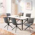 VATROS Dining Chairs Set of 6, 360° Swivel Upholstered Mid-Century Modern Kitchen Dining Room Chairs, Armless Faux Leather Accent Side Chair with Padded Back, Metal Legs for Living Room Bedrooms,Grey