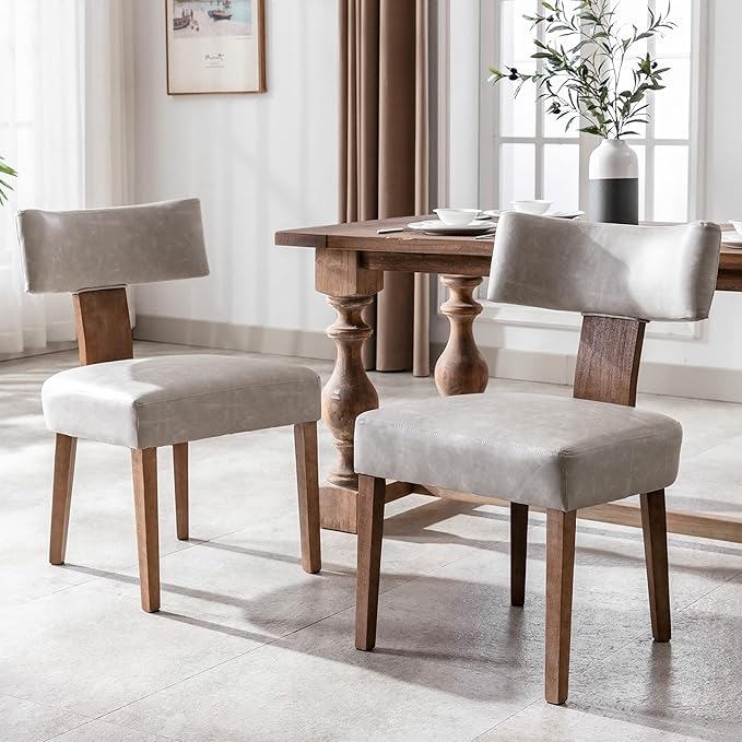 RIVOVA Mid Century Modern Dining Chairs Set of 6 PU Leather Upholstered Side Chairs, Modern Kitchen Armless Parson Chairs Solid Wood Dining Chairs, Grey